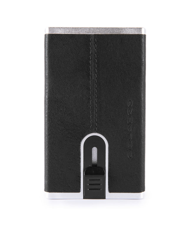 Piquadro, Black Square, Leather Card Holder, Square Sliding System, PP4825B3R-N, Black, For Men