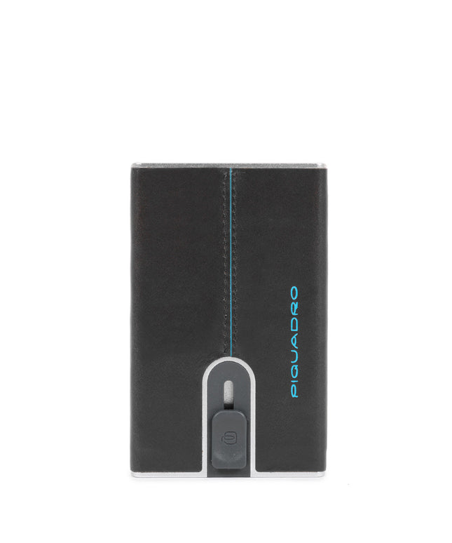 Piquadro, Blue Square, Leather Wallet, Square Sliding System with Money Clip, PP5358B2R-N, Black, For Men