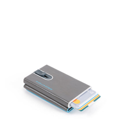 Piquadro, Blue Square, Leather Card Holder, Square Sliding System with Compact for Banknotes, PP4891B2R-GR6, Grey, For Men