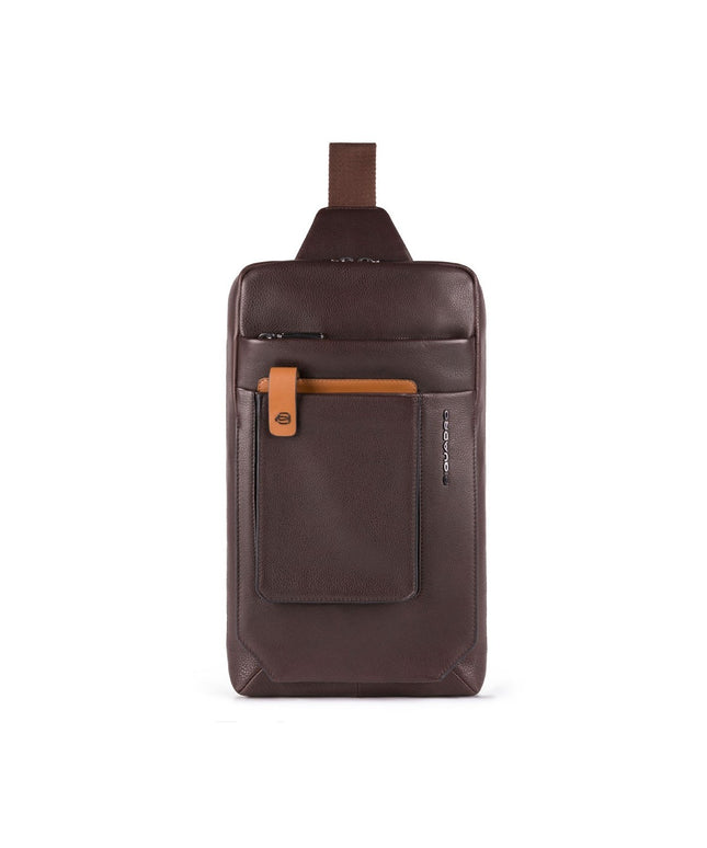 Piquadro, Tallin, Leather, Textile Bag, Mono Sling, Brown, For Men, 20 x 33 x 5 cm