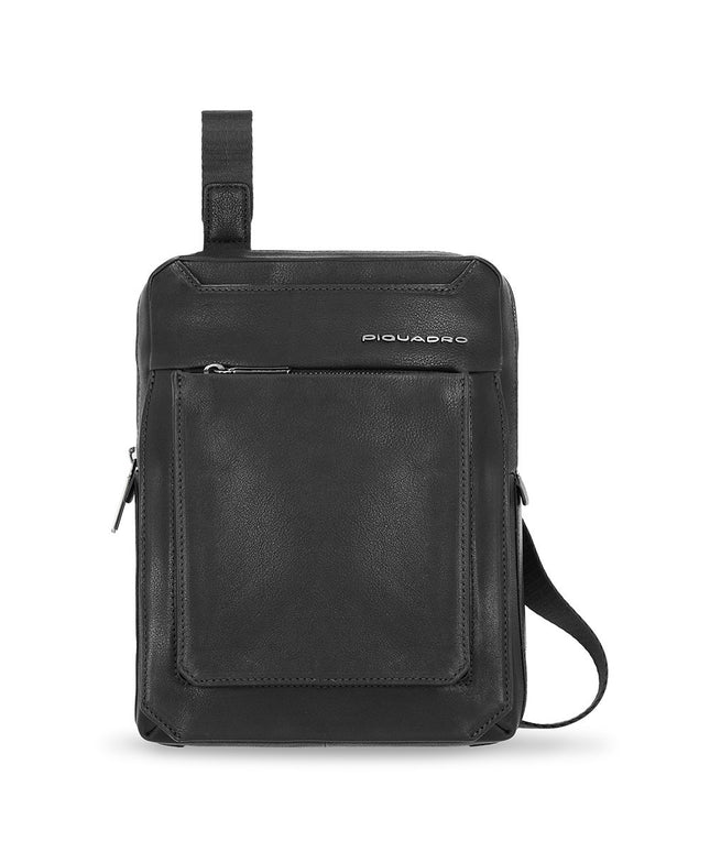 Piquadro, Tallin, iPad Sleeve, Leather Crossbody Bag, Black, CA1816W108, 21.5 x 27 x 7 cm, For Men