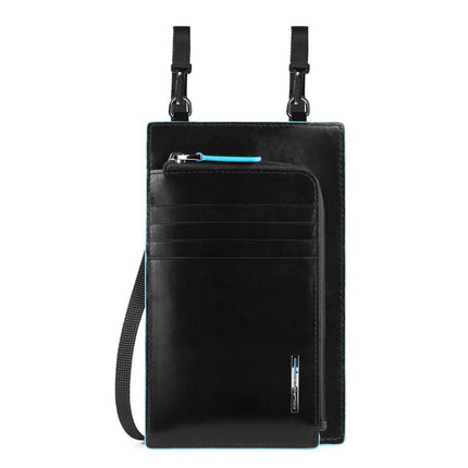 Piquadro, Blue Square, Leather Crossbody Bag, Black, 11.5 x 19 x 2 cm, For Men