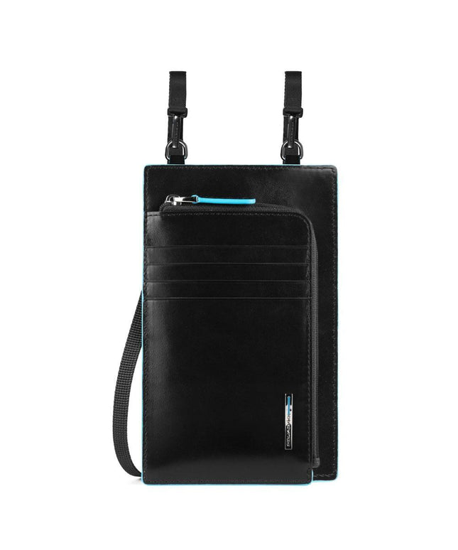 Piquadro, Blue Square, Leather Crossbody Bag, Black, 11.5 x 19 x 2 cm, For Men
