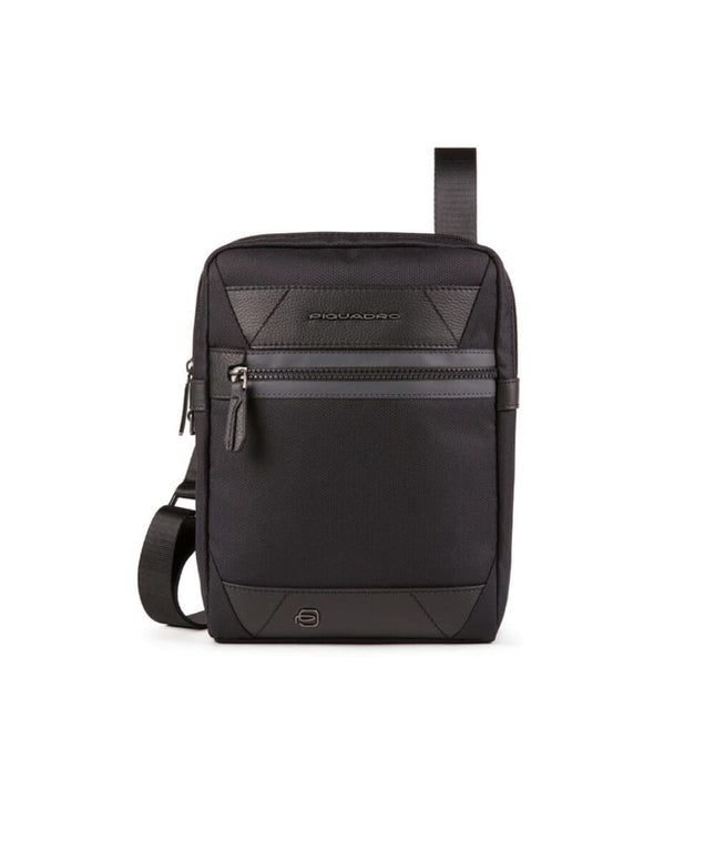 Piquadro, Trakai, Leather &amp; Fabric, Small, Textile Crossbody Bag, Black, 27 x 21 x 5 cm, For Men