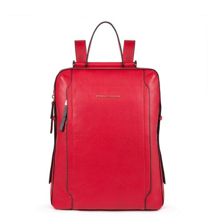 Piquadro, Zaino, Leather, Leather Backpack, Red, With Double Notebook And Ip, For Women, 36.5 x 28 x 12.5 cm