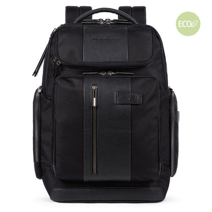 Piquadro, Zaino, Nylon And Leather, Textile Backpack, Brown, Laptop And iPad Compartment, For Men, 34 x43 x 19 cm