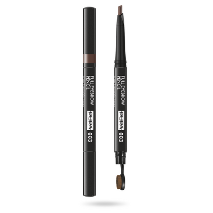 Pupa, Full, Paraben-Free, Definer, Double-Ended, Eyebrow Cream Pencil &amp; Brush 2-In-1, 003, Dark Brown, 0.2 g