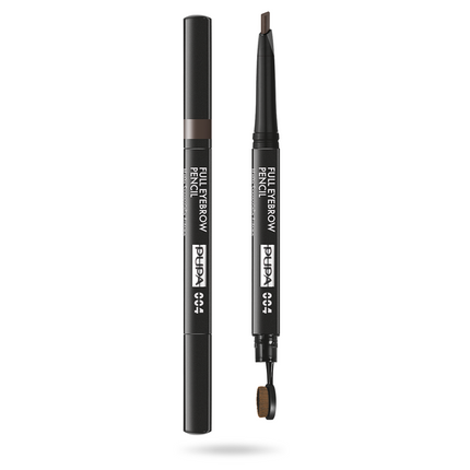 Pupa, Full, Paraben-Free, Definer, Double-Ended, Eyebrow Cream Pencil &amp; Brush 2-In-1, 004, Extra Dark, 0.2 g