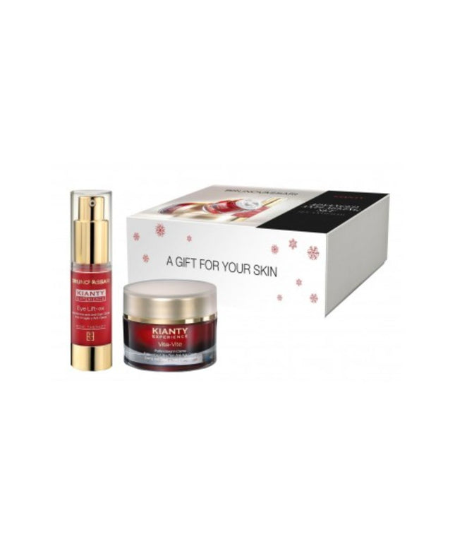 A Gift For Your Skin Set Bruno Vassari: The Basics, Caffeine, Anti-Fatigue, Morning &amp; Evening, Eye Gel, 15 ml + The Basics, Urea, Moisturizing, Day &amp; Night, Body Lotion, 500 ml + The Basics, Nourishing, Day, Cream, For Face, 100 ml