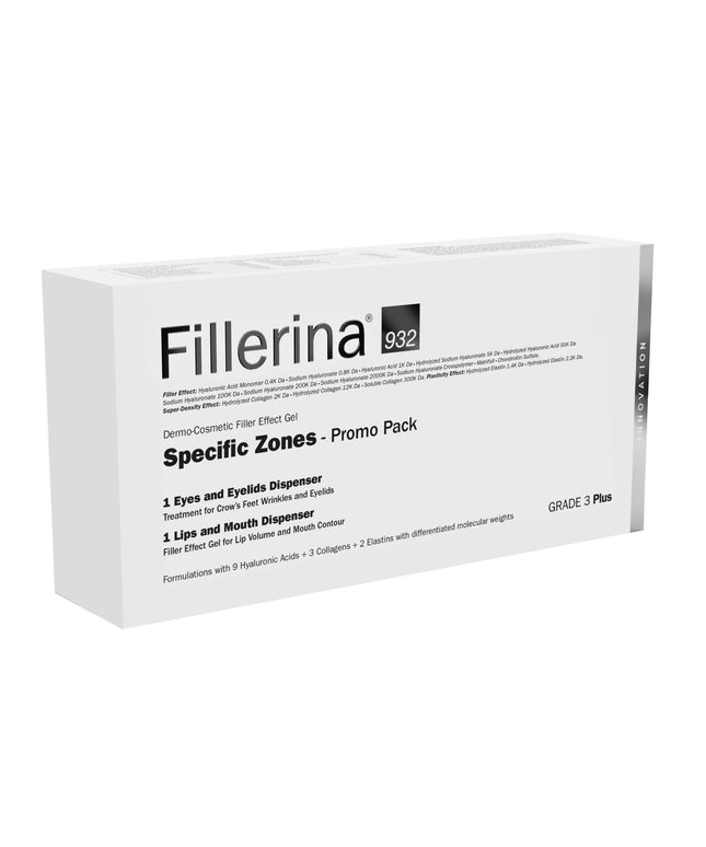 Set Labo: Fillerina 932 Specific Zones Grade 3 Plus, Hyaluronic Acid, Volumizing, Local Treatment Cream, For Lips, 7 ml + Fillerina 932 Specific Zones Grade 3 Plus, Anti-Wrinkle, Day &amp; Night, Local Treatment Cream, For Eyes &amp; Eyelids, 15 ml
