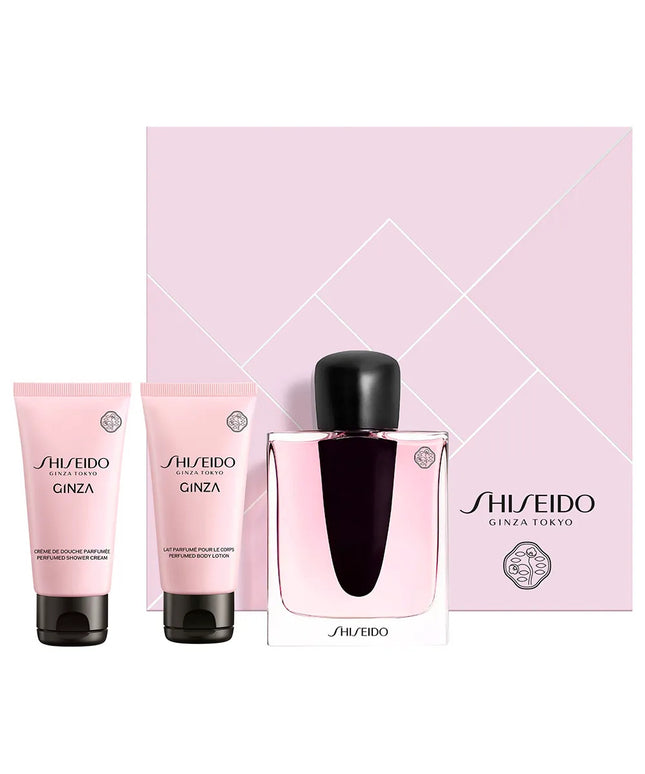 Set Shiseido: Ginza, Eau De Parfum, For Women, 50 ml + Ginza, Moisturizing, Body Lotion, 50 ml + Ginza, Cleansing, Shower Gel, For All Skin Types, 50 ml