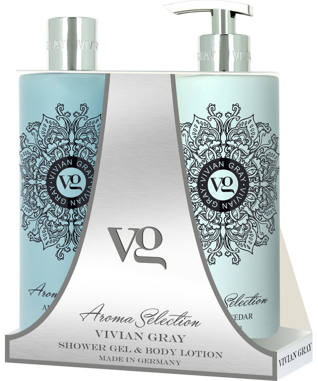 Set Vivian Gray: Aroma Selection, Amber &amp; Cedar, Softening, Shower Gel, For All Skin Types, 500 ml + Aroma Selection, Amber &amp; Cedar, Hydrating, Body Lotion, 500 ml