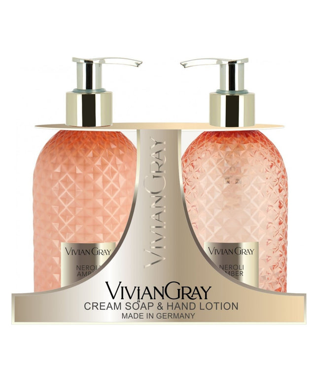 Set Vivian Gray: Gemstone, Neroli &amp; Amber, Cleansing, Liquid Soap, 300 ml + Gemstone, Neroli &amp; Amber, Hydrating, Hand Lotion, 300 ml
