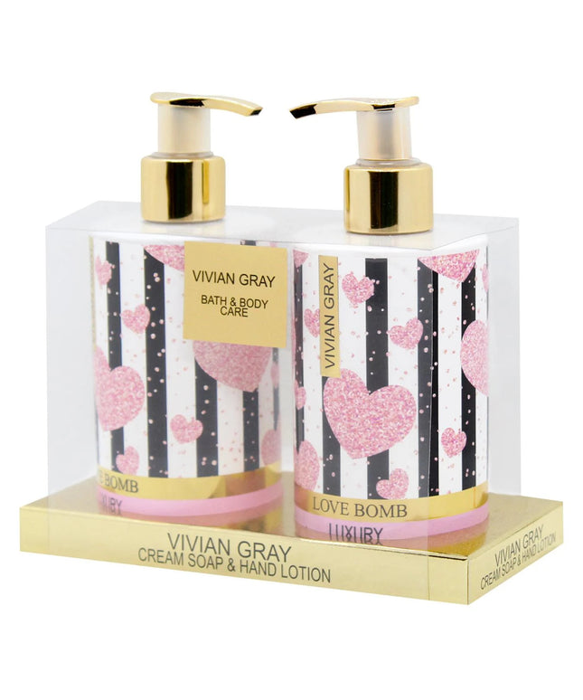 Set Vivian Gray: Love Bomb, Cleansing, Liquid Soap, 250 ml + Love Bomb, Hydrating, Hand Lotion, 250 ml