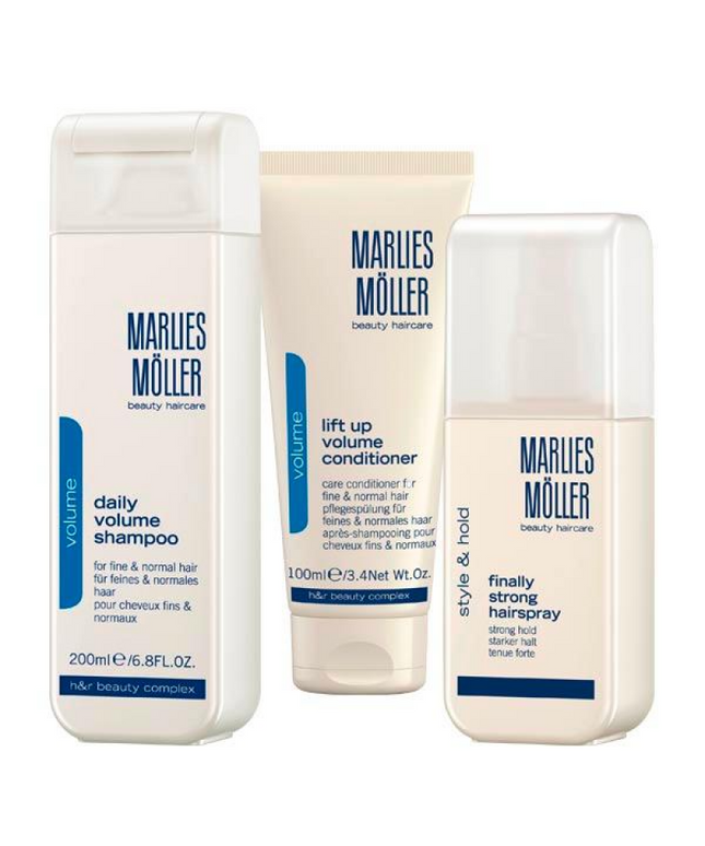Xmas Set Set Marlies Moller: Lift-Up, Hair Conditioner, For Volume, 100 ml + Finally Strong, Hair Spray, For Styling, Strong Hold, 125 ml + Daily Volume, Hair Shampoo, 200 ml